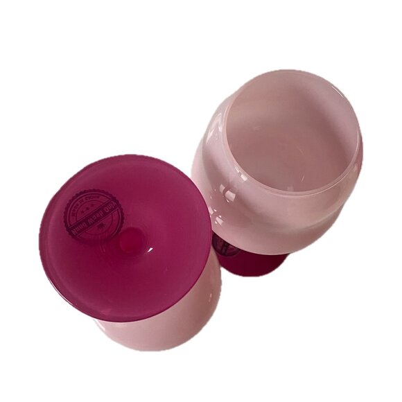 2 La Tulipe Pink Wine  Glasses  Unique Opaque Pink Wavy Stem  NEW - Picture 4 of 5